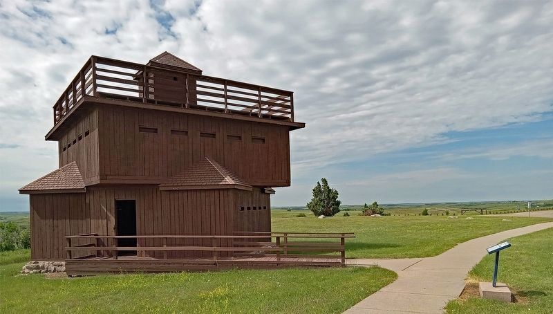 Blockhouses & Palisades Marker opposite a reconstructed blockhouse. Click for full size. Blockhouses & Palisades Marker opposite a reconstructed blockhouse image. Click for full size.