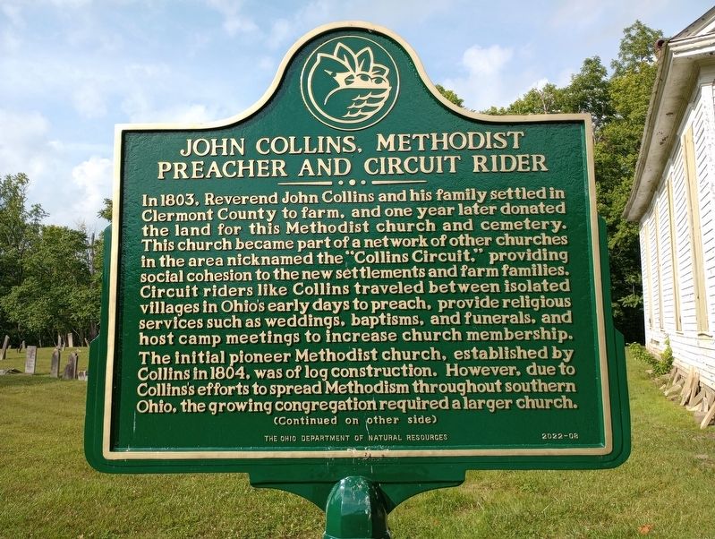 John Collins, Methodist Preacher and Circuit Rider side of marker image. Click for full size.