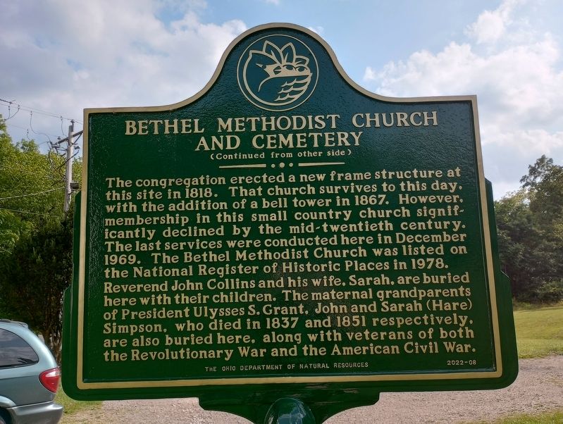 Bethel Methodist Church and Cemetery side of marker image. Click for full size.