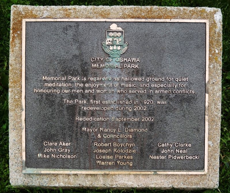 City of Oshawa Memorial Park Marker image. Click for full size.