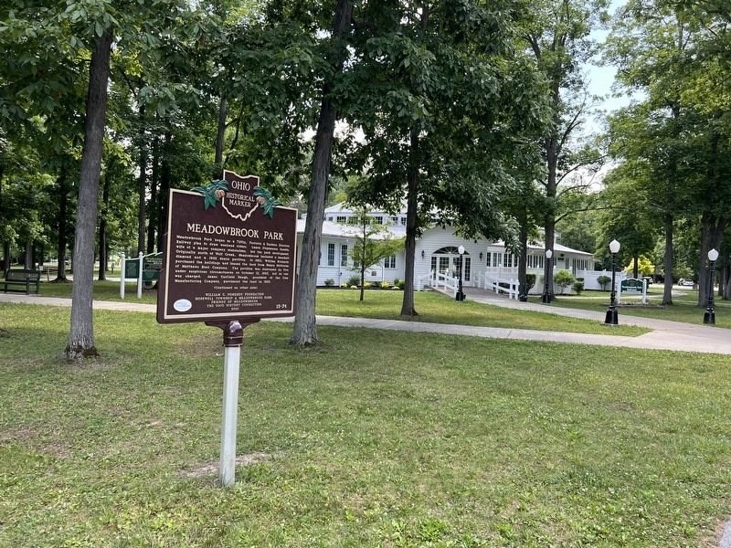 Meadowbrook Park Marker with the dance hall in the background. Click for full size. Meadowbrook Park Marker with the dance hall in the background image. Click for full size.