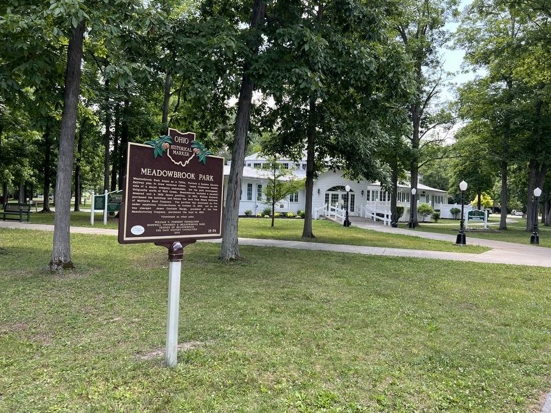 Meadowbrook Park Marker with the dance hall in the background image. Click for full size.