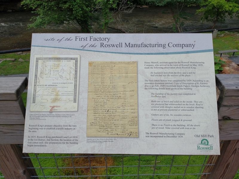 Site of the First Factory of the Roswell Manufacturing Company Marker. Click for full size. Site of the First Factory of the Roswell Manufacturing Company Marker image. Click for full size.