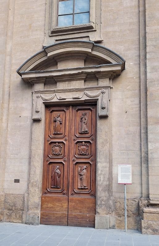 The right side entrance to the Church of the Holy Trinity and Marker image. Click for full size.