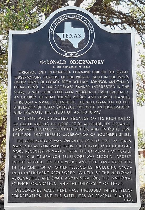 McDonald Observatory of the University of Texas Marker image. Click for full size.