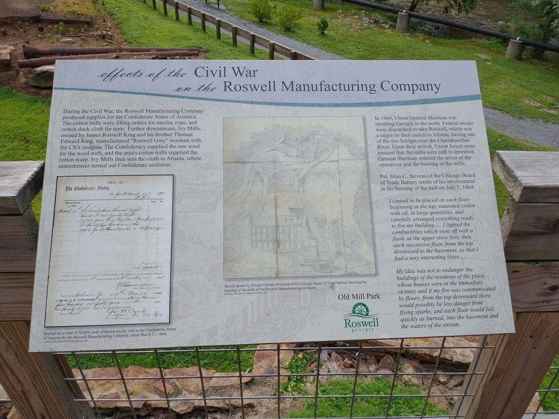 Effects of the Civil War on the Roswell Manufacturing Company Marker. Click for full size. Effects of the Civil War on the Roswell Manufacturing Company Marker image. Click for full size.