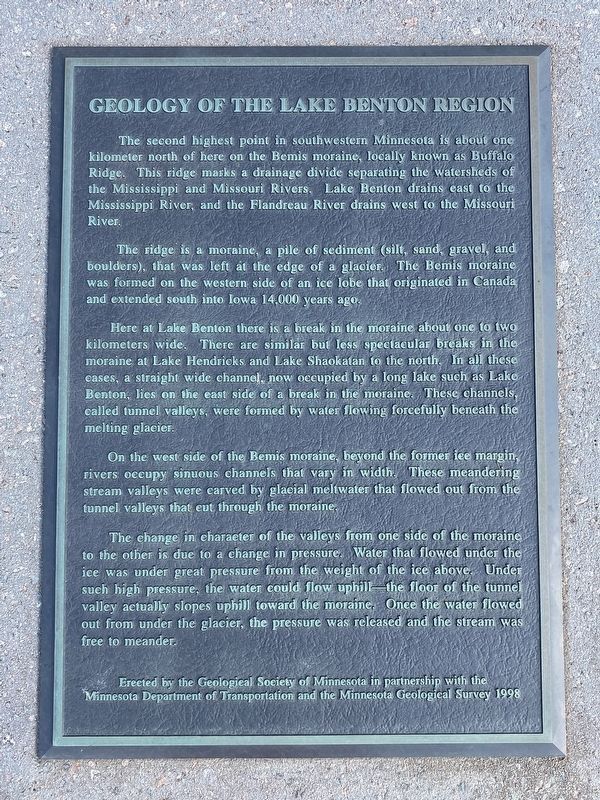 Geology of the Lake Benton Region Marker. Click for full size. Geology of the Lake Benton Region Marker image. Click for full size.