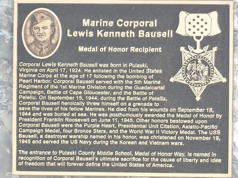 Marine Corporal Lewis Kenneth Bausell Marker image. Click for full size.