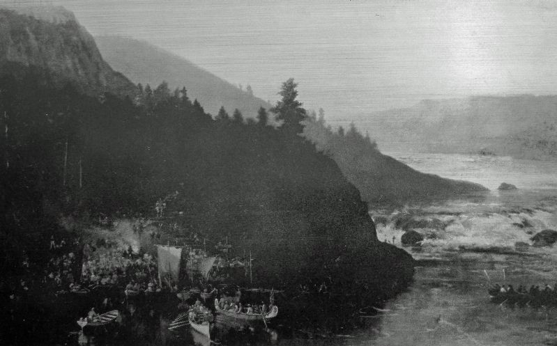 Marker detail: Red River Road Expedition at Kakabeka Falls, Thunder Bay, c. 1877 image. Click for full size.