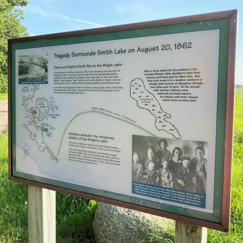 Tragedy Surrounds Smith Lake on August 20, 1862 Marker. Click for full size. Tragedy Surrounds Smith Lake on August 20, 1862 Marker image. Click for full size.