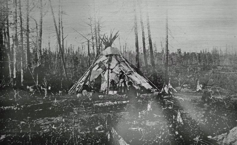 Marker detail: Ojibway Wigwam, c. 1900 image. Click for full size.