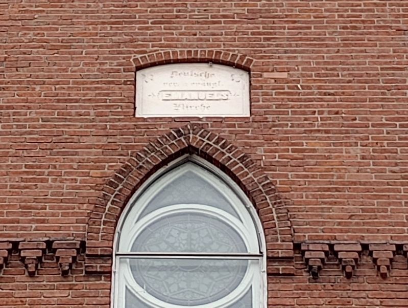 Immanuel United Evangelical Church inscription and stained glass window. Click for full size. Immanuel United Evangelical Church inscription and stained glass window image. Click for full size.