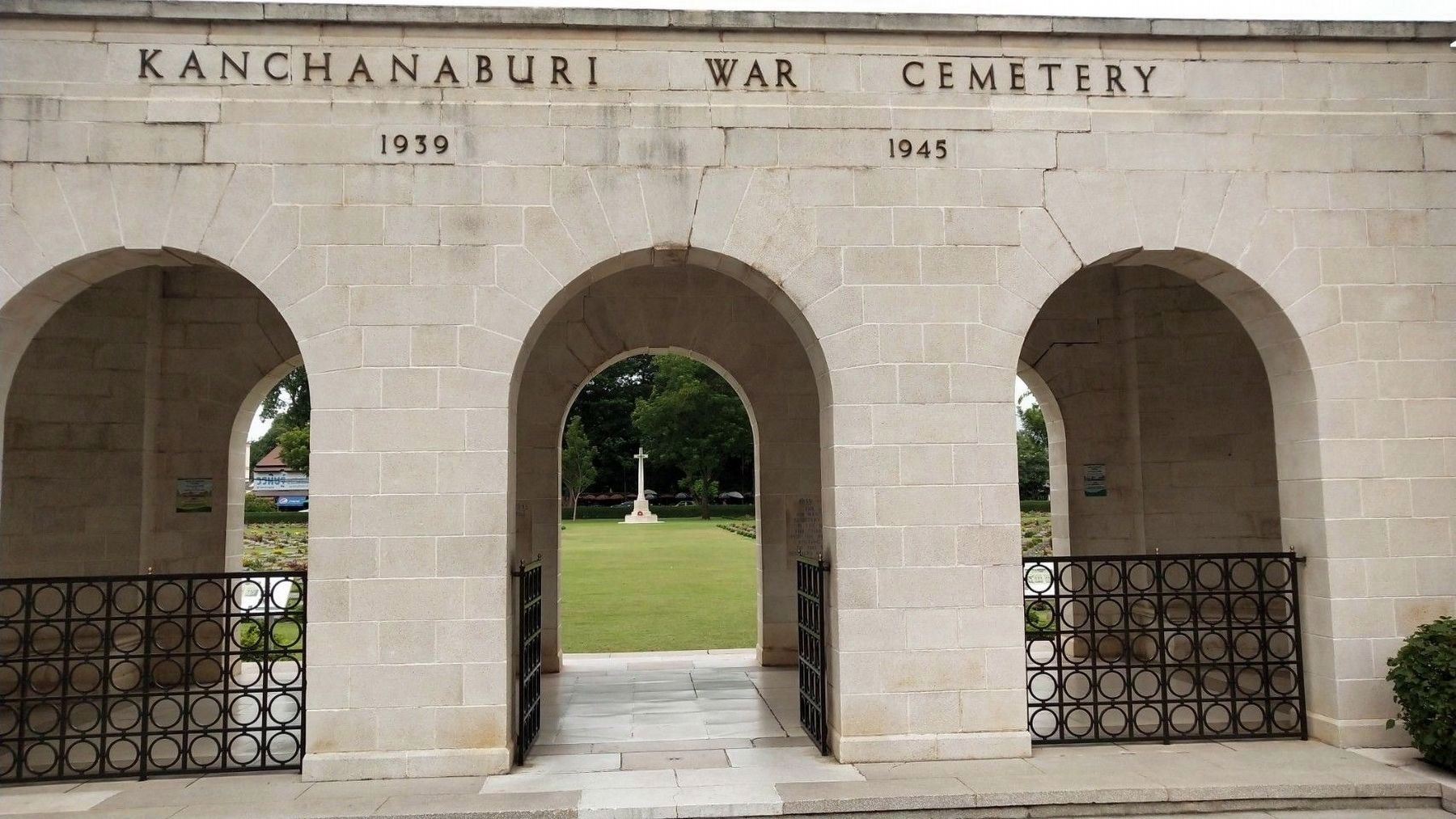 Kanchanaburi War Cemetery Entrance Gate. Click for full size. Kanchanaburi War Cemetery Entrance Gate image. Click for full size.