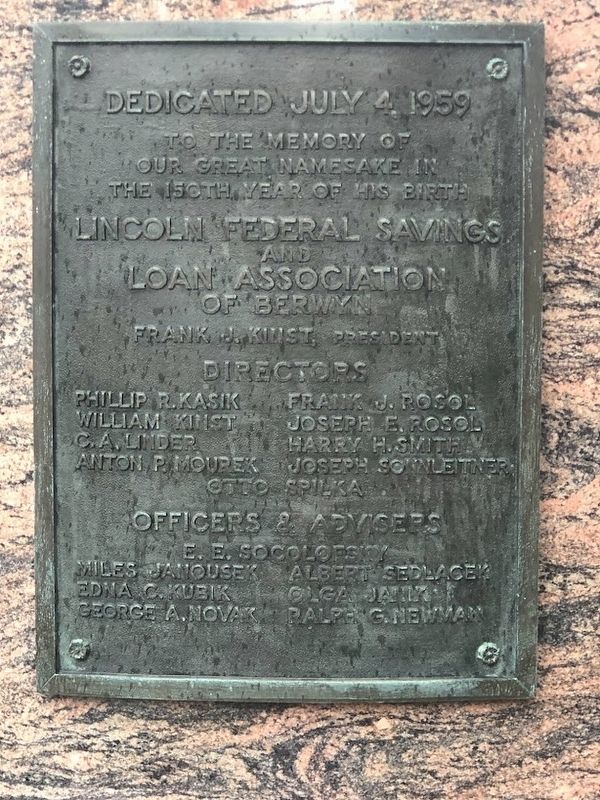 Lincoln the Friendly Neighbor dedication tablet. Click for full size. Lincoln the Friendly Neighbor dedication tablet image. Click for full size.