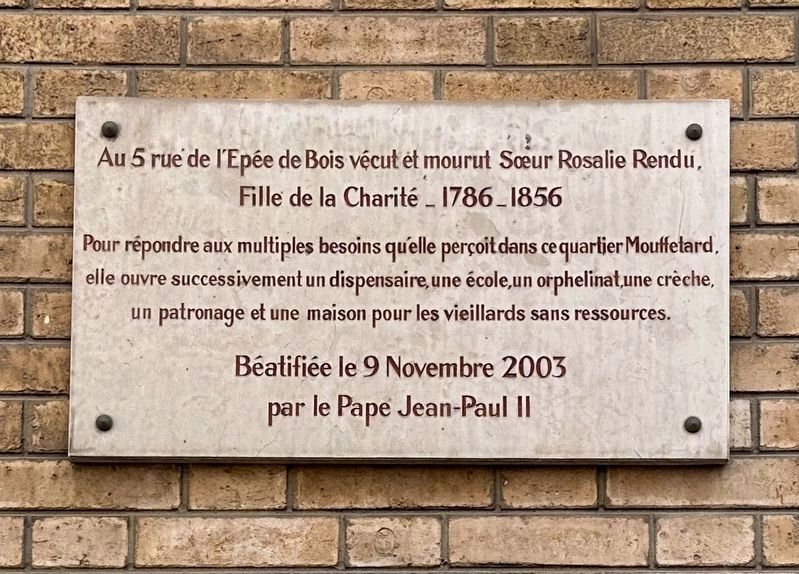 Soeur Rosalie Rendu / Sister Rosalie Rendu Marker. Click for full size. Soeur Rosalie Rendu / Sister Rosalie Rendu Marker image. Click for full size.