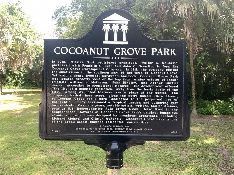 Cocoanut Grove Park Marker image. Click for full size.