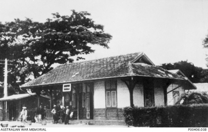 Thanbyuzayat Station, circa 1943 image. Click for full size.