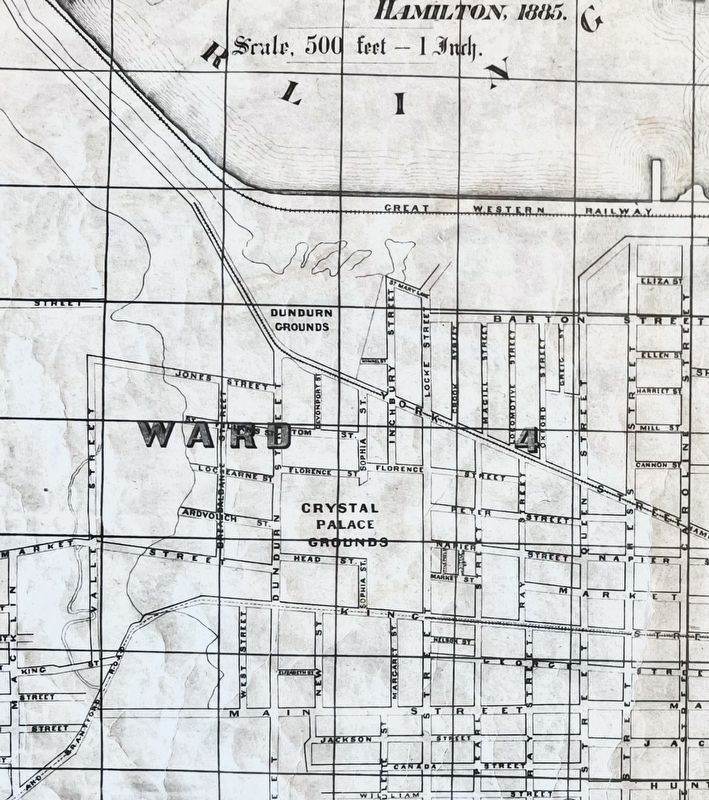 Crystal Palace Grounds, as shown on a city map of 1885 image. Click for full size.