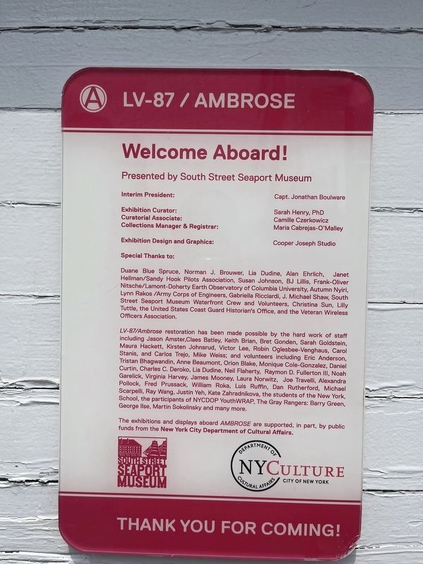 Dedication plaque on the <i>Ambrose</i> image. Click for full size.
