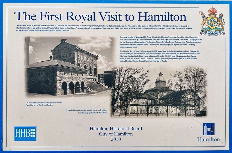 The First Royal Visit to Hamilton Marker image. Click for full size.