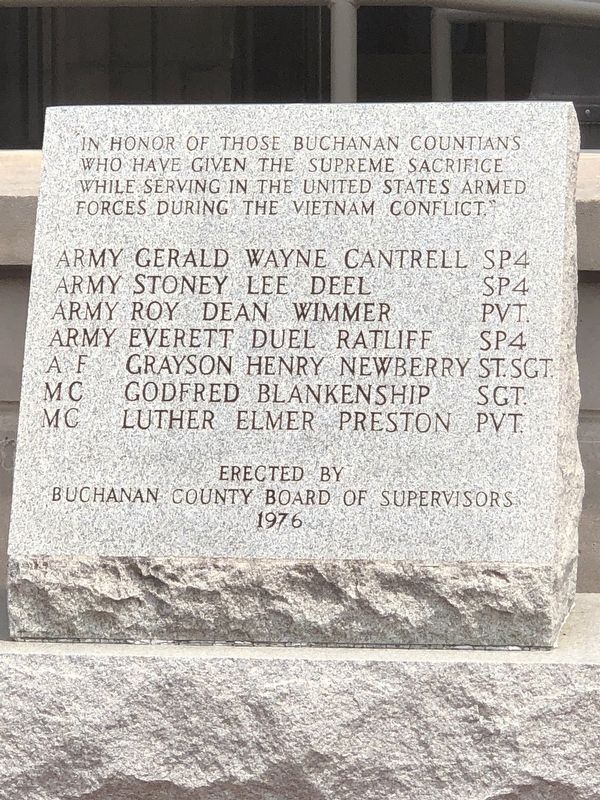 Buchanan County Vietnam War Memorial Marker. Click for full size. Buchanan County Vietnam War Memorial Marker image. Click for full size.