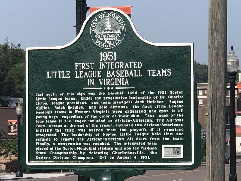First Integrated Little League Baseball Teams in Virginia Marker image. Click for full size.