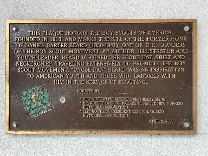 The Site of the Former Home of Daniel Carter Beard Marker. Click for full size. The Site of the Former Home of Daniel Carter Beard Marker image. Click for full size.