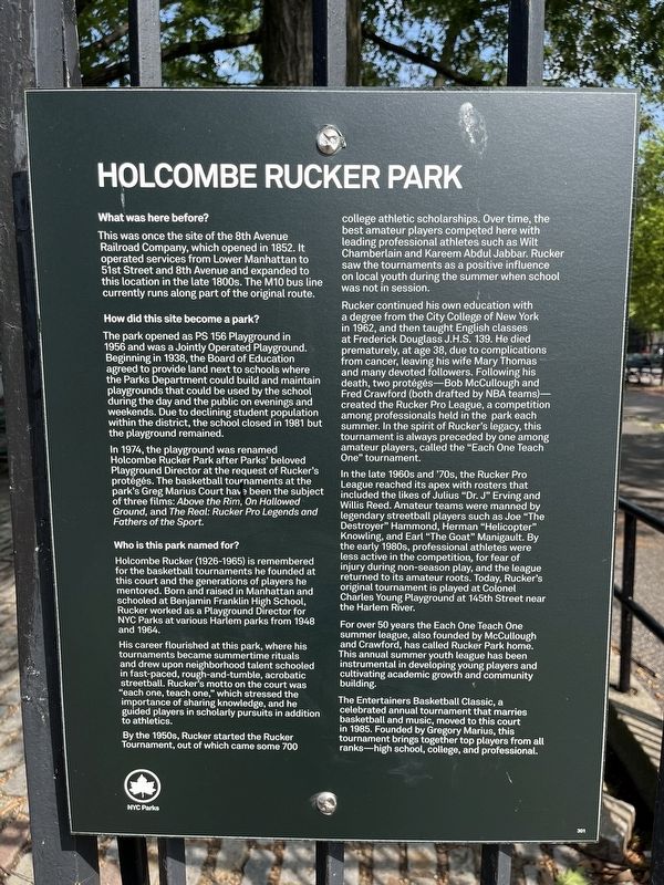 Holcombe Rucker Park Marker image. Click for full size.