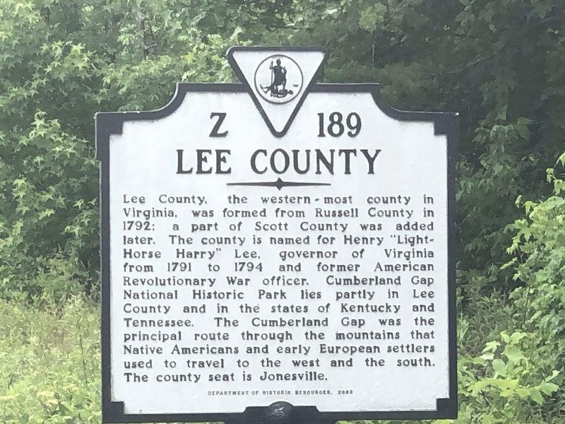 Lee County side of marker image. Click for full size.