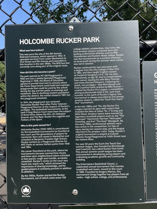 Holcombe Rucker Park Marker image. Click for full size.