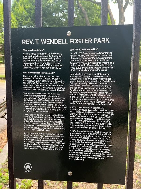 Rev. T. Wendell Foster Park Marker image. Click for full size.