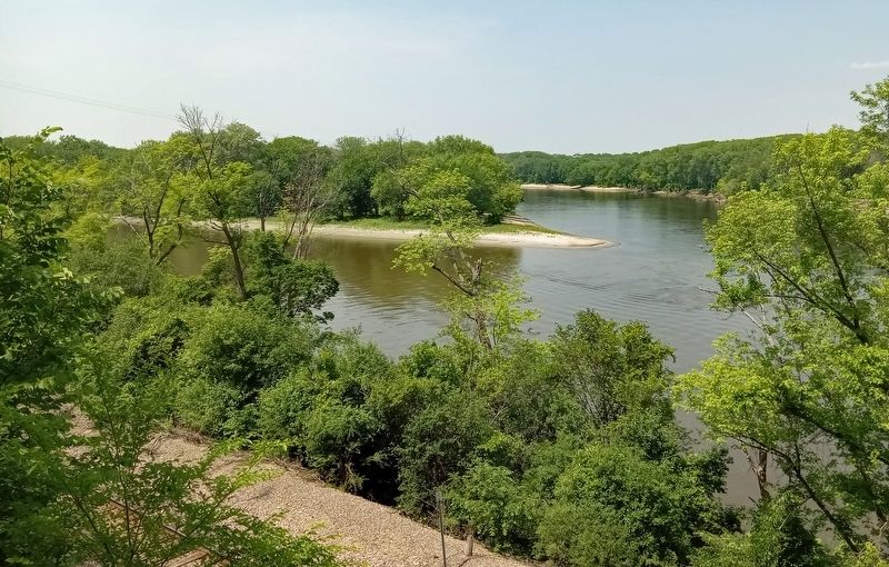 Confluence of the Mississippi and Minnesota Rivers from near the marker image. Click for full size.