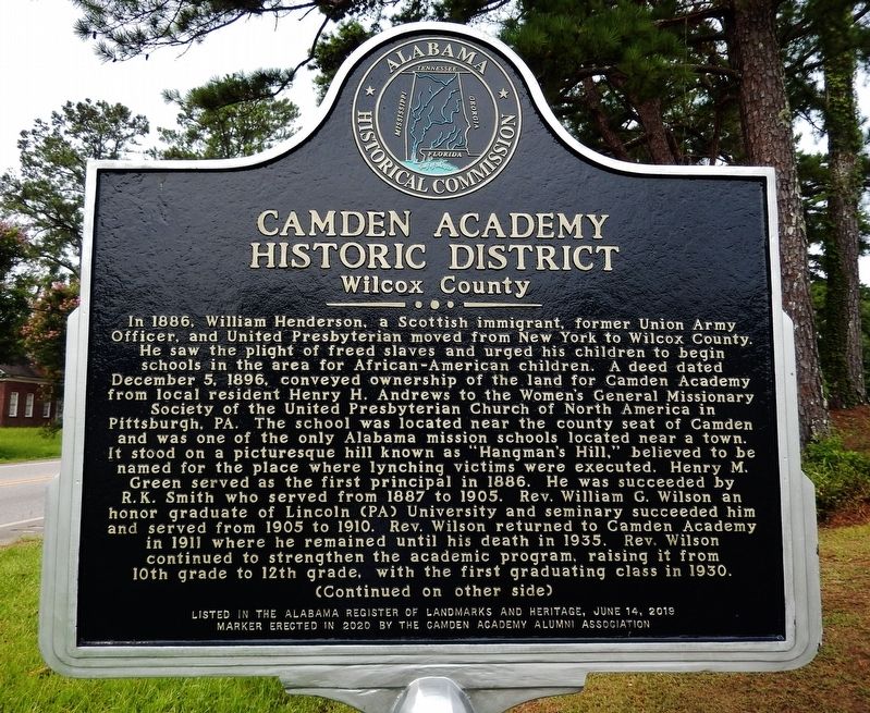 Camden Academy Historic District Marker<br>(<i>side 1</i>) image. Click for full size.
