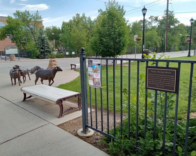 Crazy Woman Story Marker facing Main Street image. Click for full size.