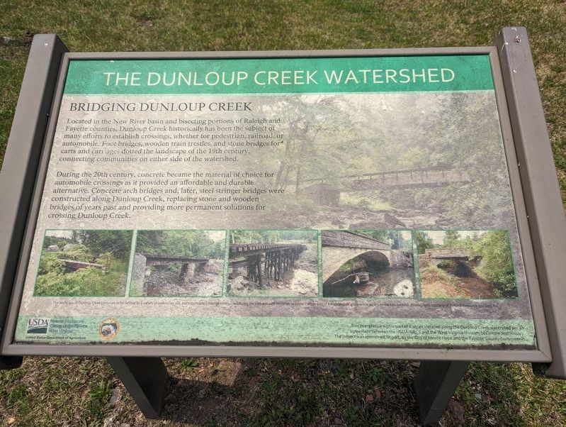 The Dunloup Creek Watershed Marker. Click for full size. The Dunloup Creek Watershed Marker image. Click for full size.