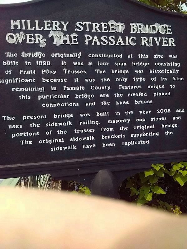 Hillery Street Bridge over the Passaic River Marker. Click for full size. Hillery Street Bridge over the Passaic River Marker image. Click for full size.