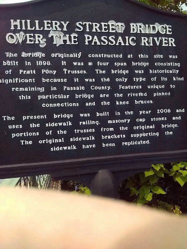 Hillery Street Bridge over the Passaic River Marker image. Click for full size.
