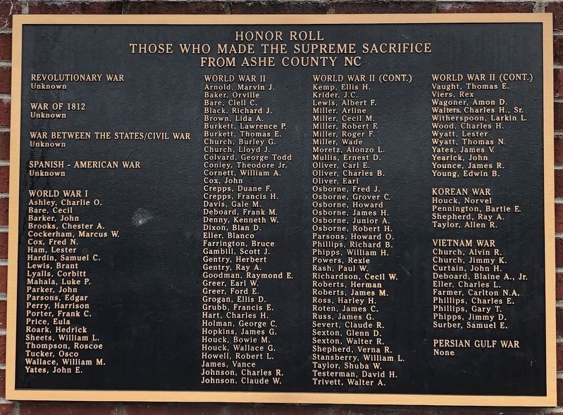 Ashe County War Memorial (Honor Roll) image. Click for full size.