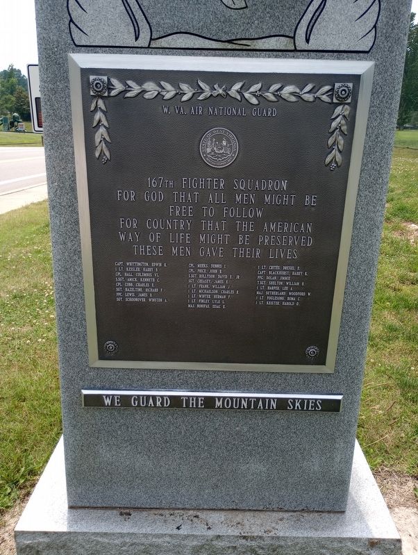 W. Va. Air National Guard Memorial Marker, Side One. Click for full size. W. Va. Air National Guard Memorial Marker, Side One image. Click for full size.