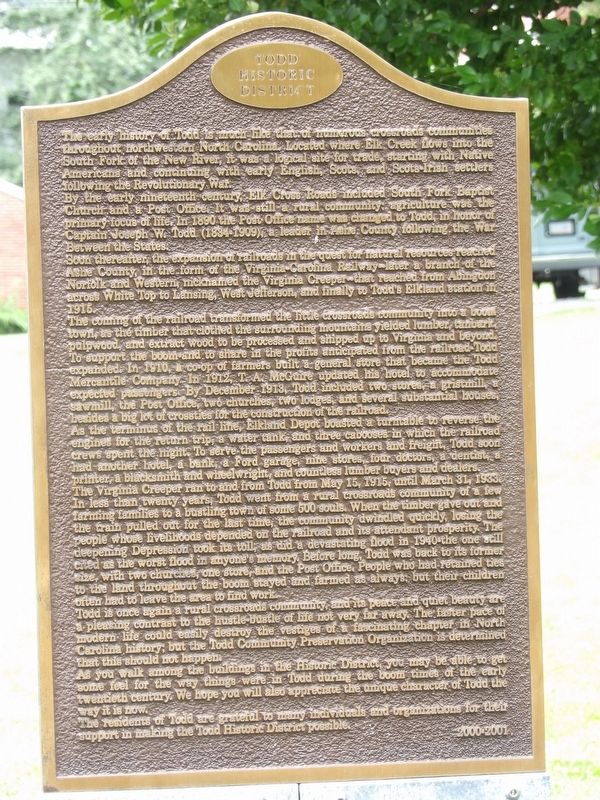 Todd Historic District Marker. Click for full size. Todd Historic District Marker image. Click for full size.