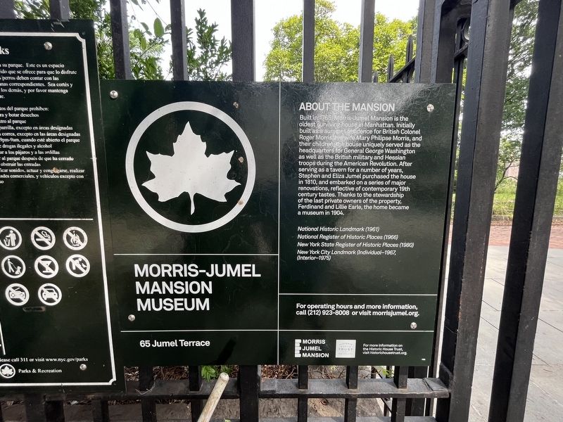 Morris-Jumel Mansion Museum Marker. Click for full size. Morris-Jumel Mansion Museum Marker image. Click for full size.