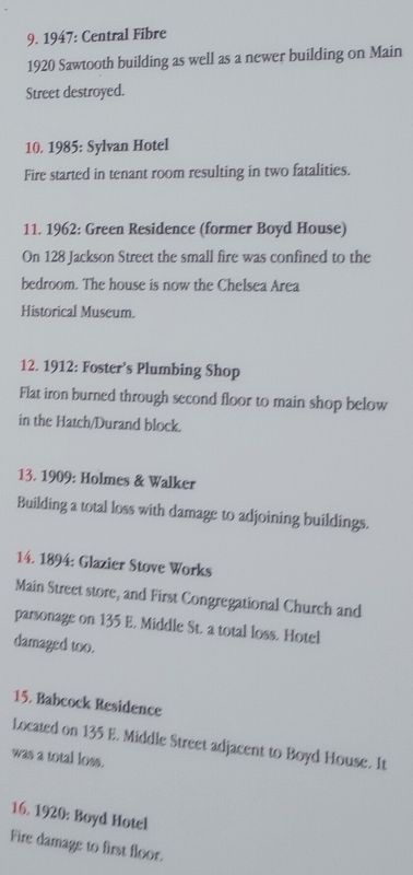 Notable 19th & 20th Century Downtown Chelsea Fires Marker image. Click for full size.