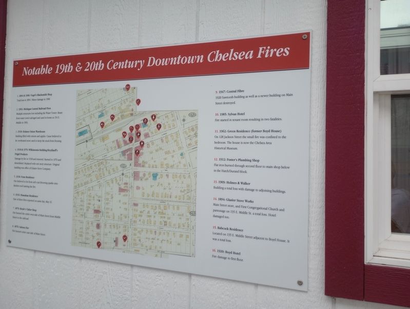 Notable 19th & 20th Century Downtown Chelsea Fires Marker. Click for full size. Notable 19th & 20th Century Downtown Chelsea Fires Marker image. Click for full size.