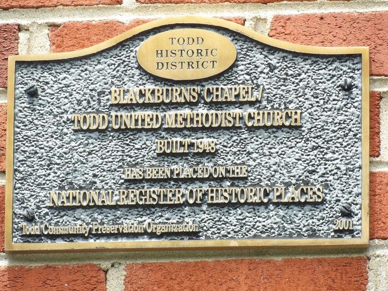 Blackburns' Chapel/Todd United Methodist Church Marker image. Click for full size.