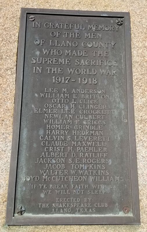 Llano County World War I Memorial image. Click for full size.