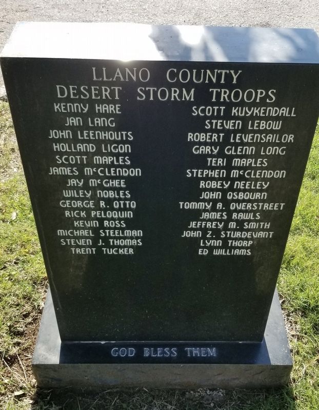 Llano County Desert Storm Troops Marker - Reverse Side image. Click for full size.