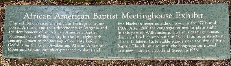 African American Baptist Meetinghouse Exhibit Marker image. Click for full size.