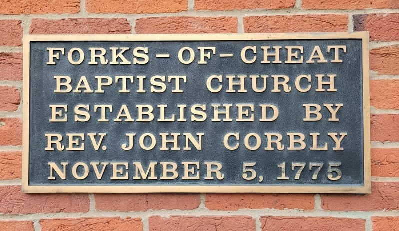 Plaque on Forks of Cheat Baptist Church image. Click for full size.