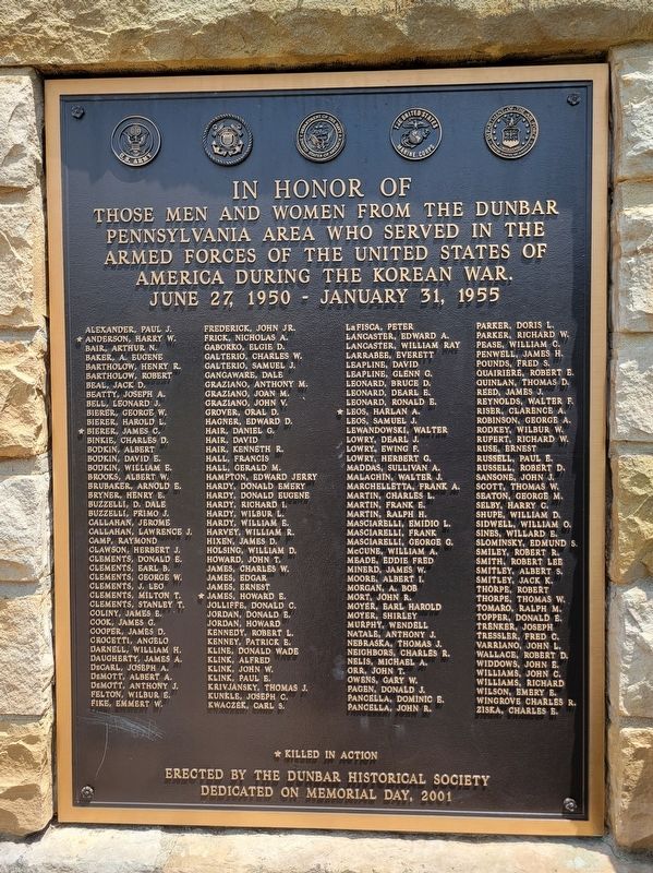 Dunbar Korean War Memorial. Click for full size. Dunbar Korean War Memorial image. Click for full size.