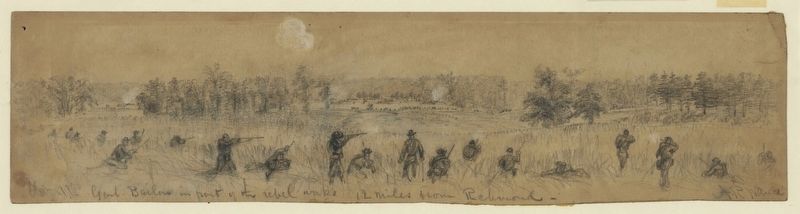 Genl. Barlow in front of the rebel works. 12 miles from Richmond image. Click for full size.